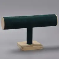Faux Suede T-Shaped Bar Bracelet Display Stands with Wooden Base
