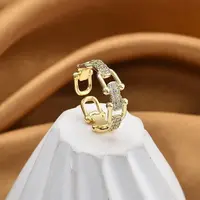 Rack Plating Brass Micro Pave Clear Cubic Zirconia Cuff Finger Rings for Women