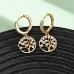 Tree Brass Micro Pave Clear Cubic Zirconia Hoop Earrings