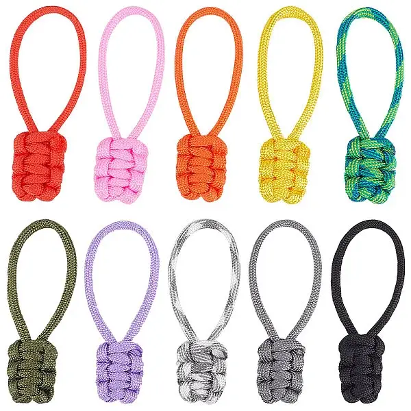 20Pcs 10 Colors Nylon Braided Zipper Pull Tab