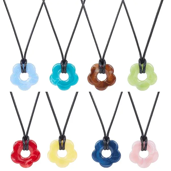 8Pcs 8 Colors Acrylic Flower Pendant Necklaces Set