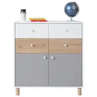 Komoda rasmus - bílá/šedá/dub artisan