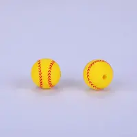 Printed Round with Baseball Pattern Silicone Focal Beads
