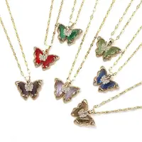 Butterfly Light Gold Brass Micro Pave Cubic Zirconia Pendant Necklaces