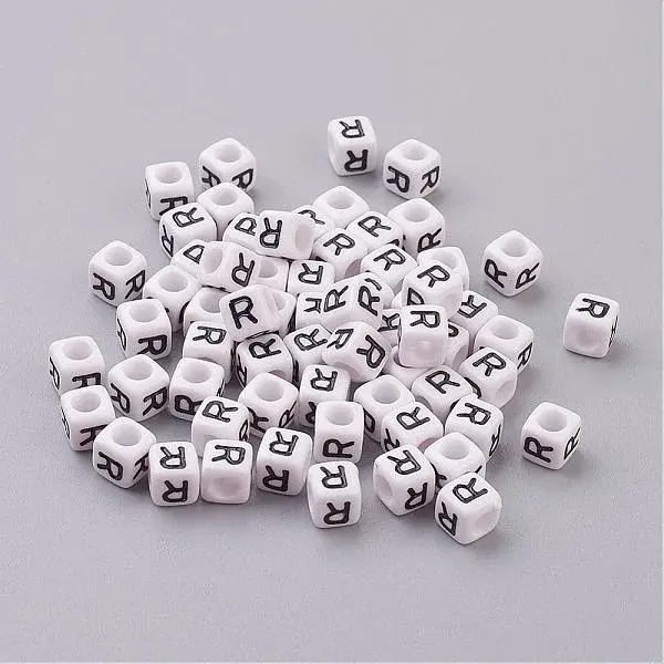 Letter R White Cube Letter Acrylic Beads