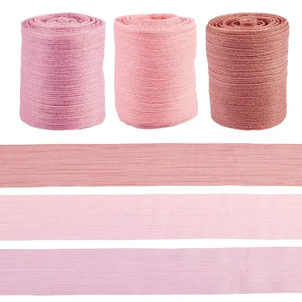 3 Rolls 3 Colors Wrinkle Polyester Ribbon