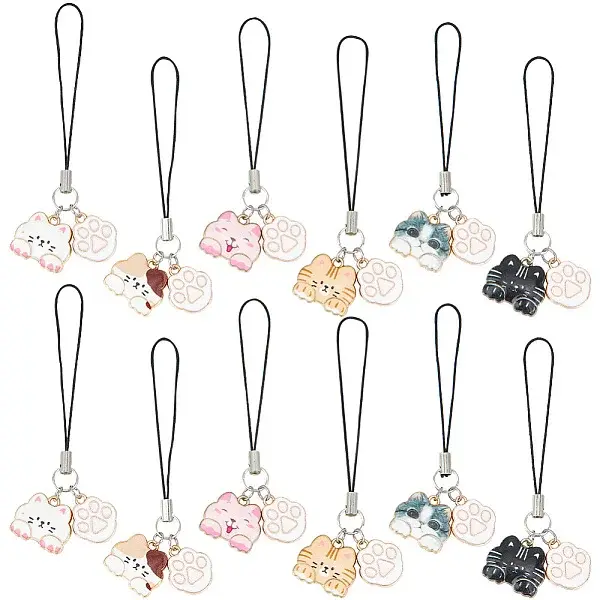 Cat & Paw Print Alloy Enamel Mobile Straps