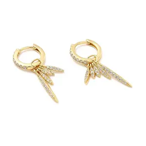 Clear Cubic Zirconia Leaf Dangle Hoop Earrings