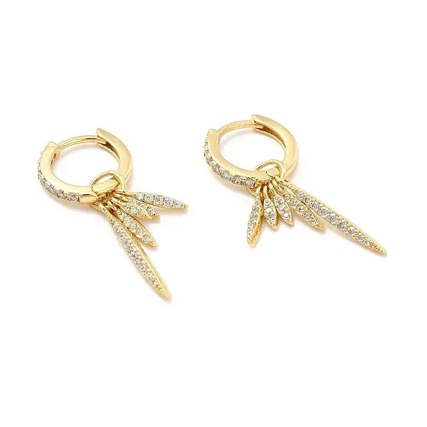 Clear Cubic Zirconia Leaf Dangle Hoop Earrings