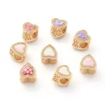 Hollow Brass Micro Pave Clear Cubic Zirconia European Beads