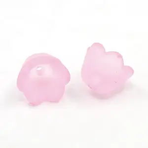 Chunky Pink Transparent Frosted Tulip Flower Acrylic Bead Caps