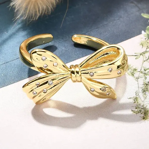 Rack Plating Brass Micro Pave Clear Cubic Zirconia Cuff Finger Rings for Women