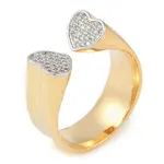 Heart Brass Micro Pave Clear Cubic Zirconia Open Cuff Ring for Women