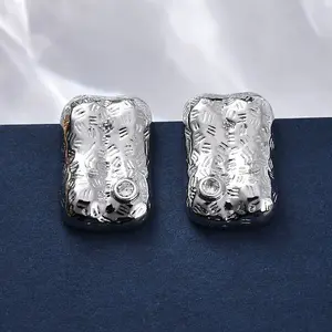 Rectangle Brass Micro Pave Cubic Zirconia Stud Earrings