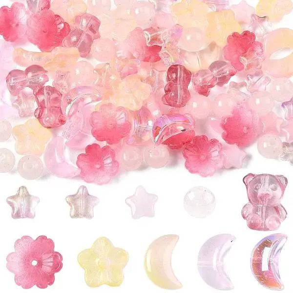 122Pcs 10 Styles Electroplate Transparent Glass Beads