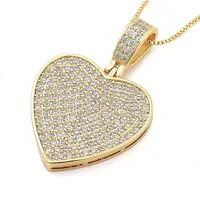 Brass Micro Pave Clear Cubic Zirconia Box Chain Heart Pendant Necklaces for Women