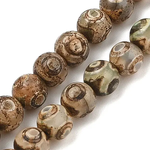Natural Tibetan 3-Eye dZi Agate Beads Strands