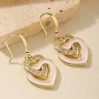 Elegant Fashion Double Heart Brass Dangle Earrings