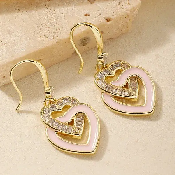Elegant Fashion Double Heart Brass Dangle Earrings