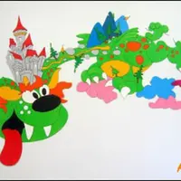 Dekorace na zeď drak s hradem 135x90cm