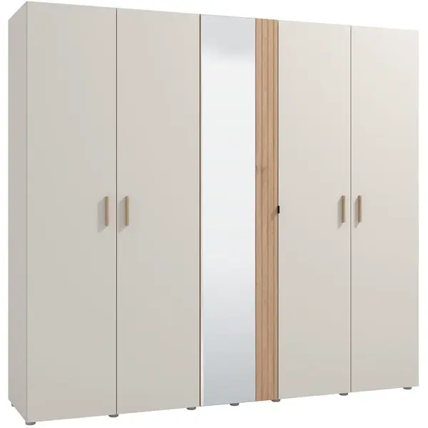 Pětidveřová šatní skříň se zrcadlem katharos - béžová/dub artisan
