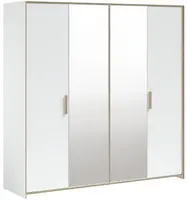 Štvordverová šatníková skriňa so zrkadlom dylan - biela/dub svetlý