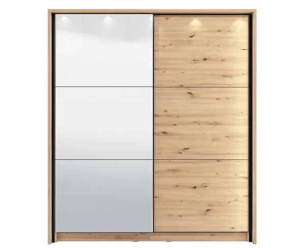 Posuvná skriňa so zrkadlom a rámom s osvetlením catalina 180 - dub