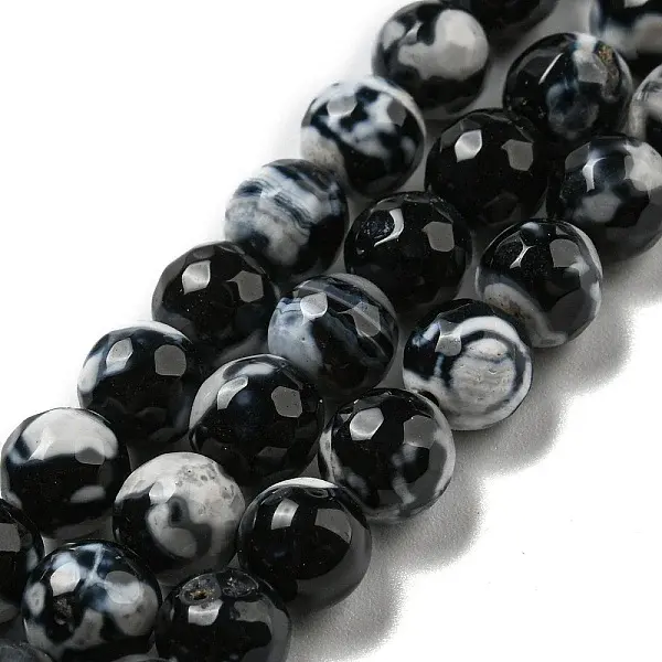 Dyed Natural Fire Crackle Agate Faceted Round Beads Strands