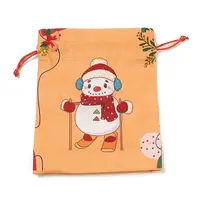 Christmas Theme Rectangle Cloth Bags with Jute Cord