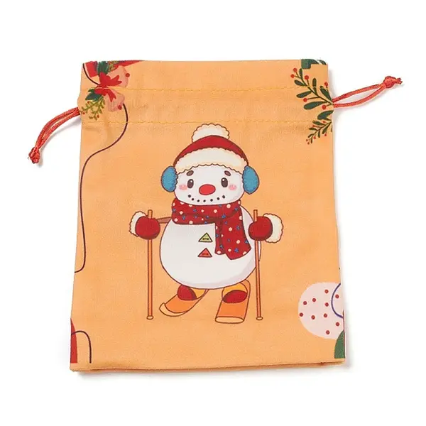 Christmas Theme Rectangle Cloth Bags with Jute Cord