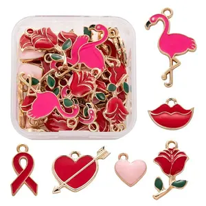 36Pcs 6 Style Valentine's Day Alloy Enamel Pendants