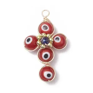 Brass Wire Wrapped Handmade Evil Eye Lampwork Pendants
