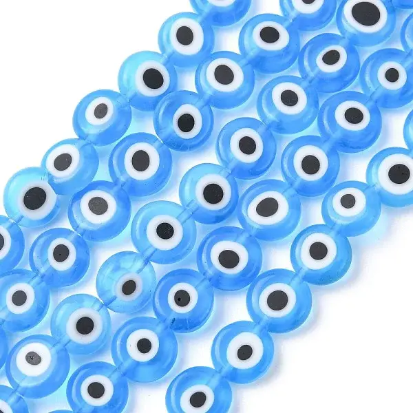 Handmade Evil Eye Lampwork Flat Round Bead Strands