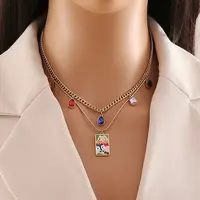 304 Stainless Steel Enamel Rectangle Pendant Double Layer Necklaces