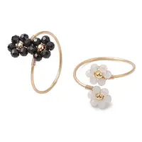 Flower Natural Rainbow Moonstone & Black Spinel Finger Rings