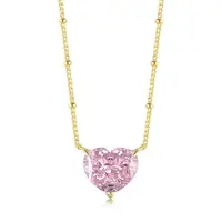 Heart 925 Sterling Silver Pave 8A Pink Cubic Zirconia Pendant Satellite Chain Necklaces for Women