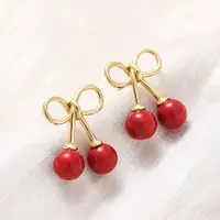 Cherry Brass ABS Plastic Pearl Stud Earrings