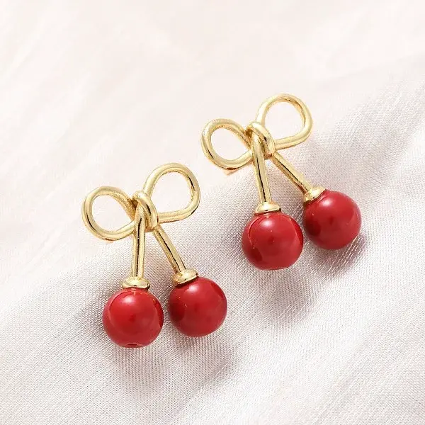 Cherry Brass ABS Plastic Pearl Stud Earrings