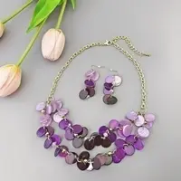 Flat Round Shell Dangle Earrings & Double Layer Necklaces Sets