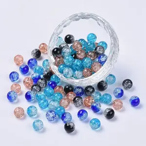 5 Colors Spray Painted & Baking Painted Crackle Glass Beads