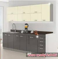 Kuchyňská linka, základní sestava, šedá vysoký lesk / krémová vysoký