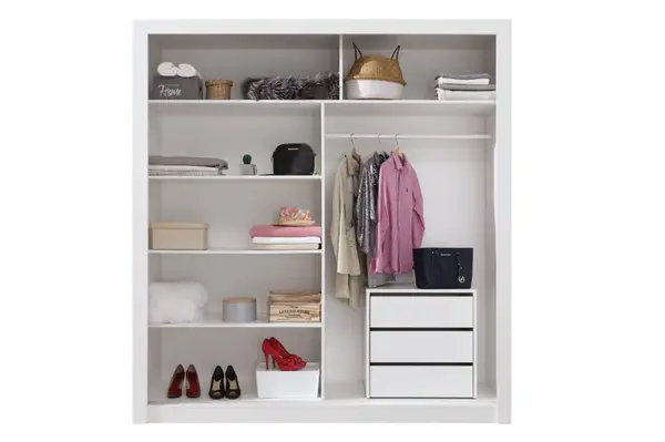 Šatní skříň angelika s posuvnými dveřmi a kontejnerem ii - bílá