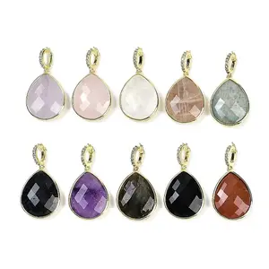 Natural Mixed Gemstone Faceted Teardrop Pendants
