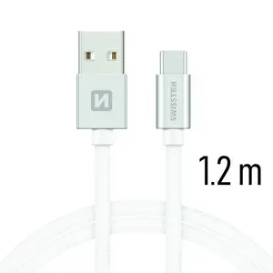 Datový kabel Swissten Textile USB / USB-C 1,2 M, silver