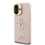 Zadní kryt Guess PU Grained 4G Logo Stand Camera Frame pro Apple iPhone 16, růžová