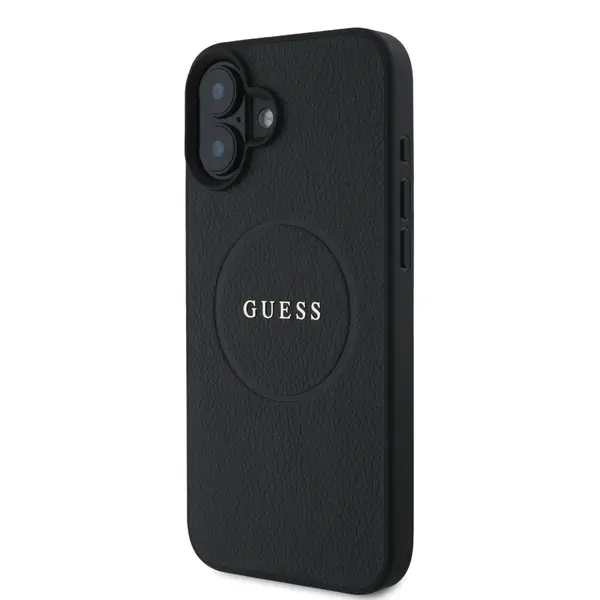 Zadní kryt Guess PU Grained Classic Logo MagSafe pro Apple iPhone 16, černá