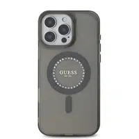 Zadní kryt Guess IML Rhinestones Ring MagSafe pro Apple iPhone 16 Pro, černá