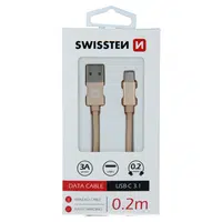 Datový kabel Swissten Textile USB/USB-C, 0,2m, zlatý