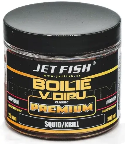 Jet fish boilie v dipu premium clasicc 200 ml 20 mm - squid krill