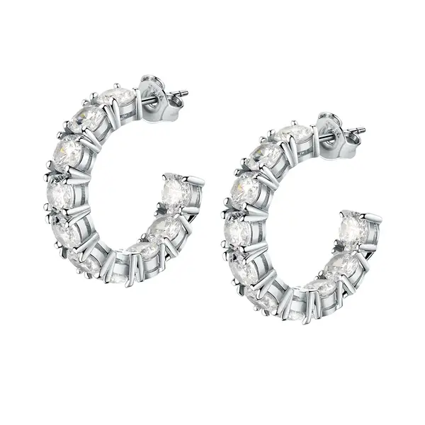 Morellato Třpytivé stříbrné náušnice kruhy se zirkony Tesori SAIW119